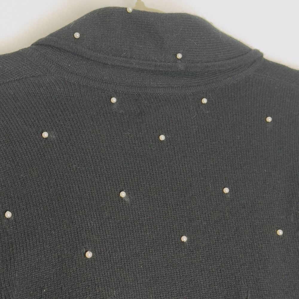 Vintage Jones NY Pearl Beaded Cardigan Sz Petite Small Black Wool Blend Coquette - Picture 9 of 12